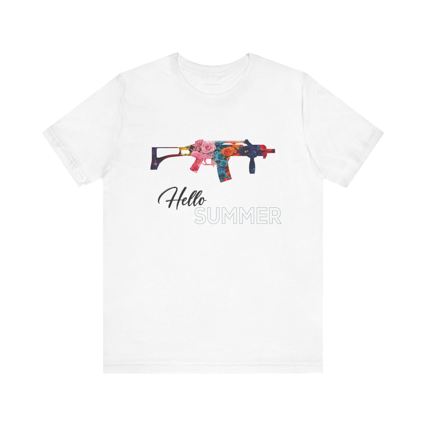 Hello Summer Floral Gun Graphic Tee Unisex Jersey Short Sleeve Shirt white