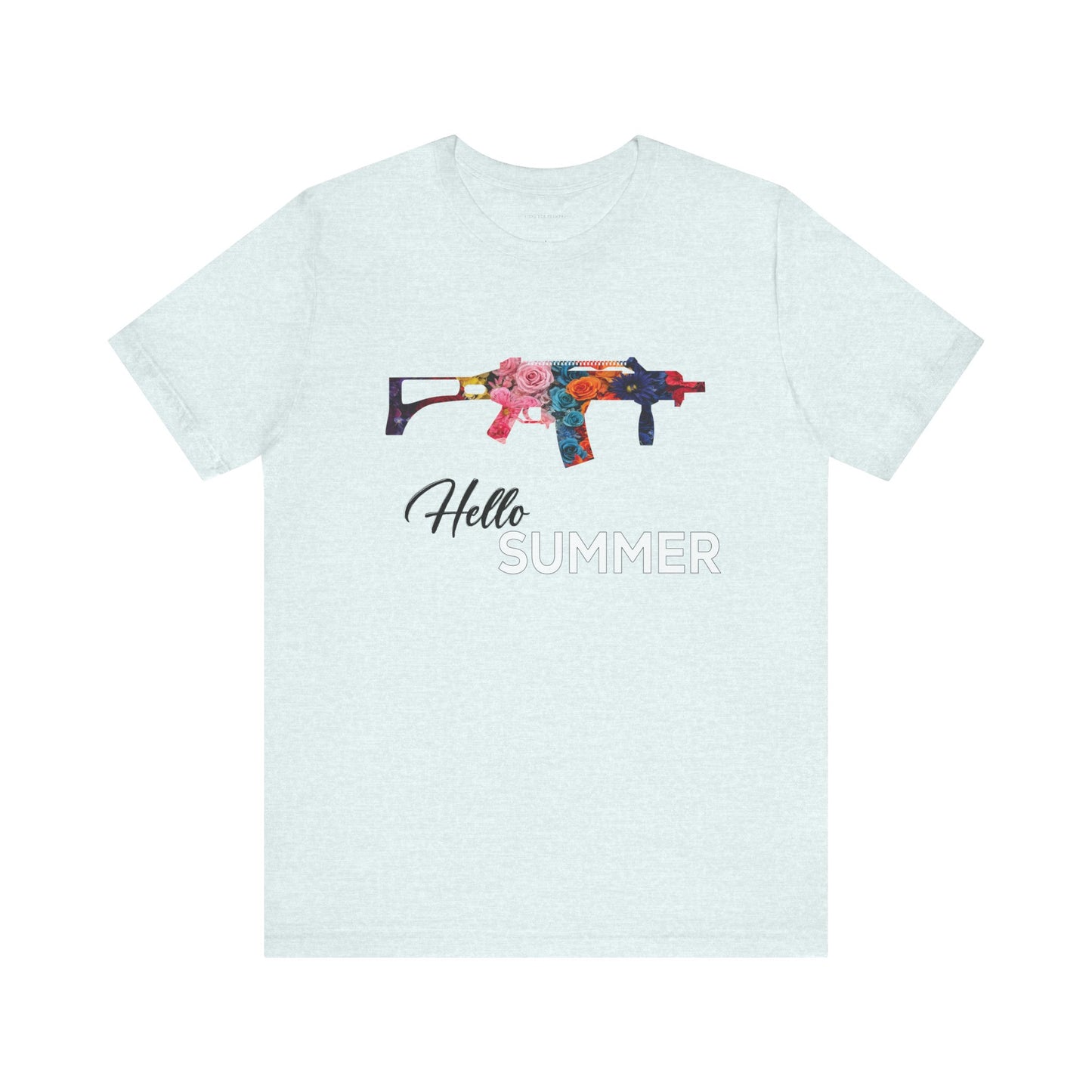 Hello Summer Floral Gun Graphic Tee Unisex Jersey Short Sleeve Shirt white