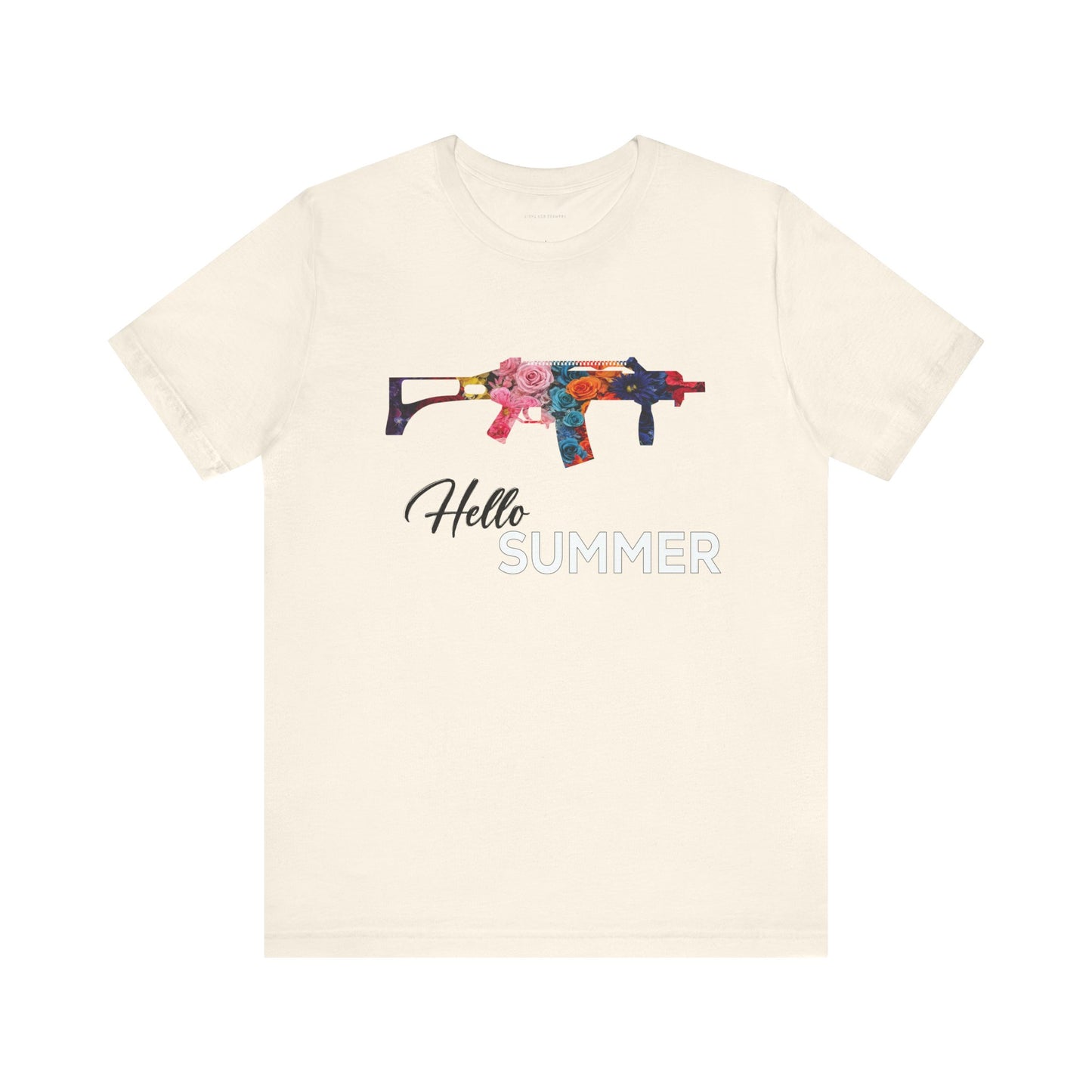 Hello Summer Floral Gun Graphic Tee Unisex Jersey Short Sleeve Shirt white