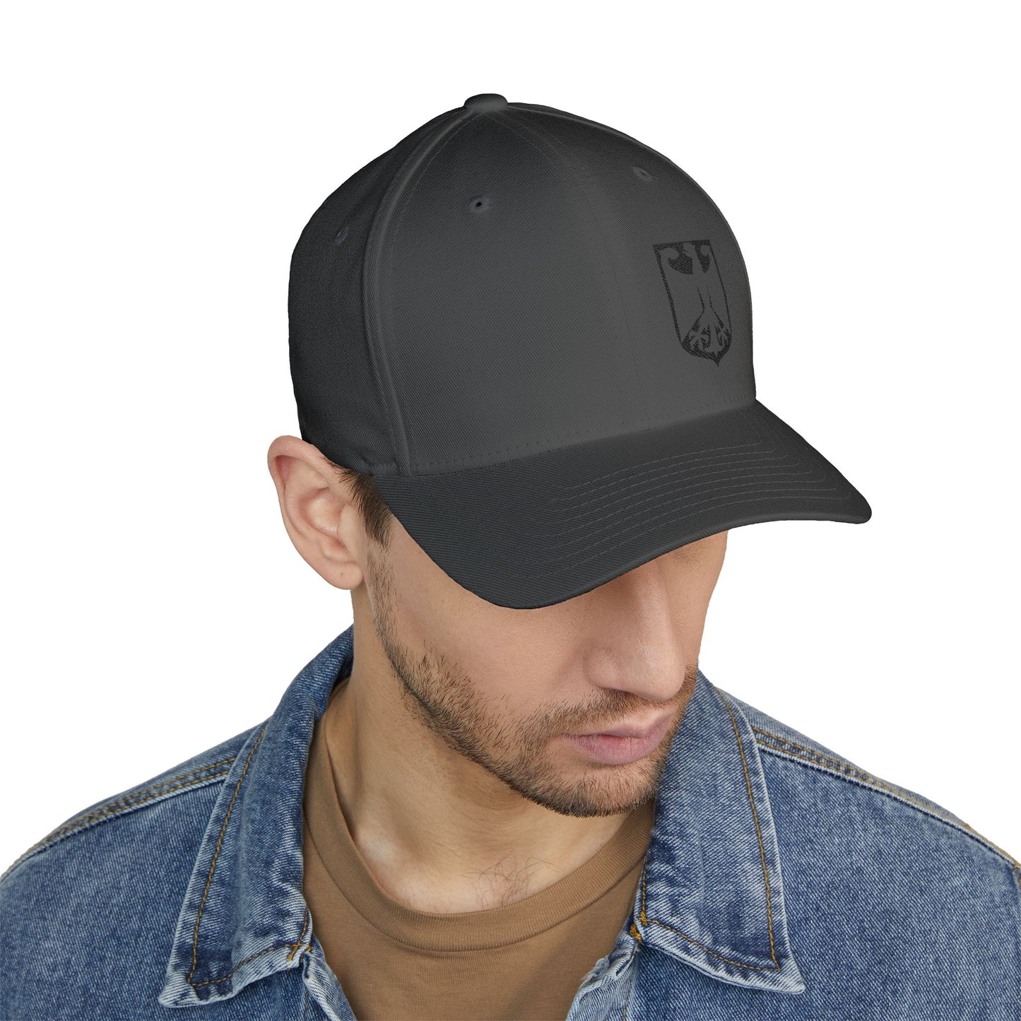 German Classic Flexfit® Gestickt Cap in Grau mit Bundesadler, DEU, Deutschland Cap
