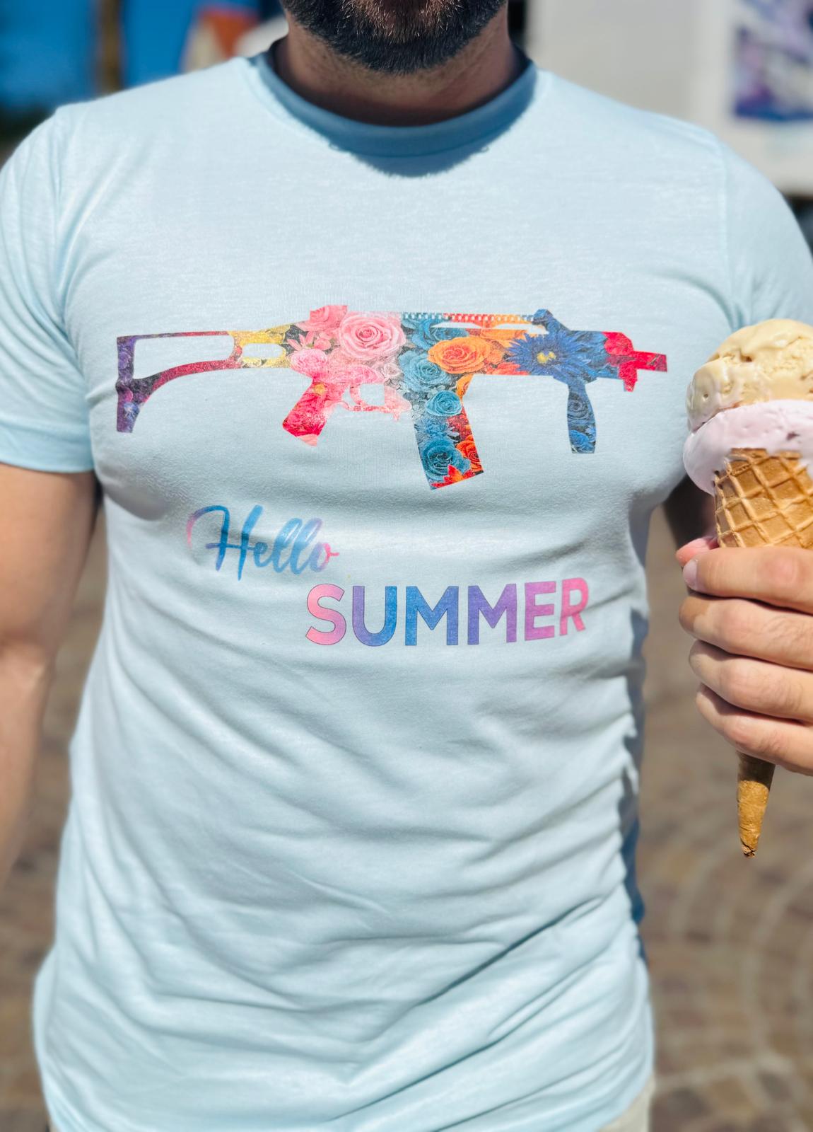Hello Summer Floral Gun Graphic Tee Unisex Jersey Short Sleeve Shirt