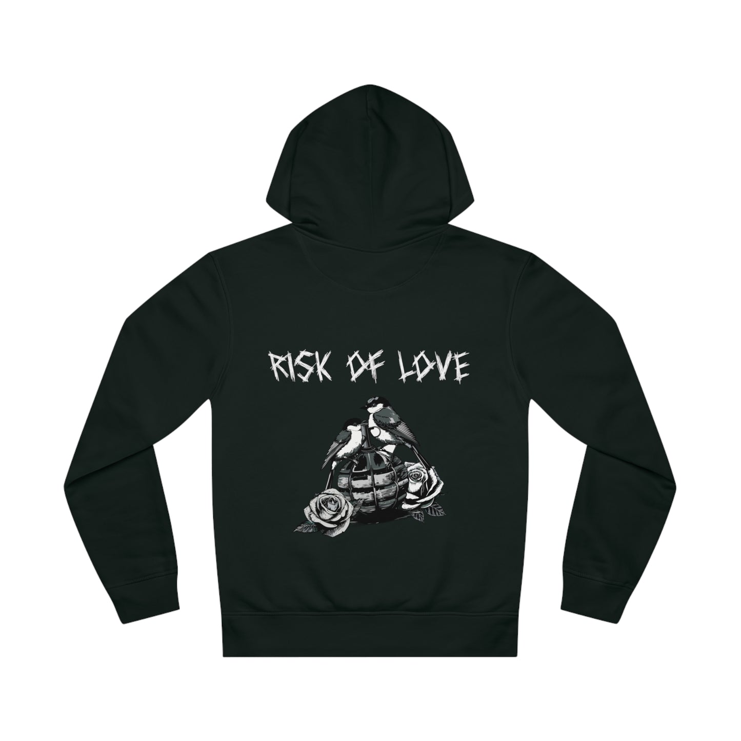Unisex Hoodie Risk of Love Pullover mit Grafik & Rosen im Gothic Stil Geschenk für Rock Fans und Paare Streetwear für Männer und Frauen