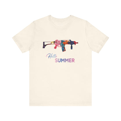 Hello Summer Floral Gun Graphic Tee  Unisex Jersey Short Sleeve Shirt