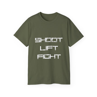 T-Shirt -Shoot Lift Fight- Fitness Shirt, Oberteil