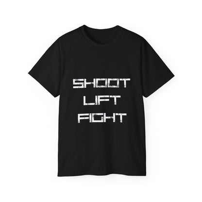 T-Shirt -Shoot Lift Fight- Fitness Shirt, Oberteil