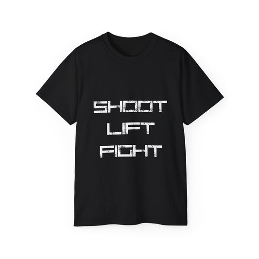 T-Shirt -Shoot Lift Fight- Fitness Shirt, Oberteil