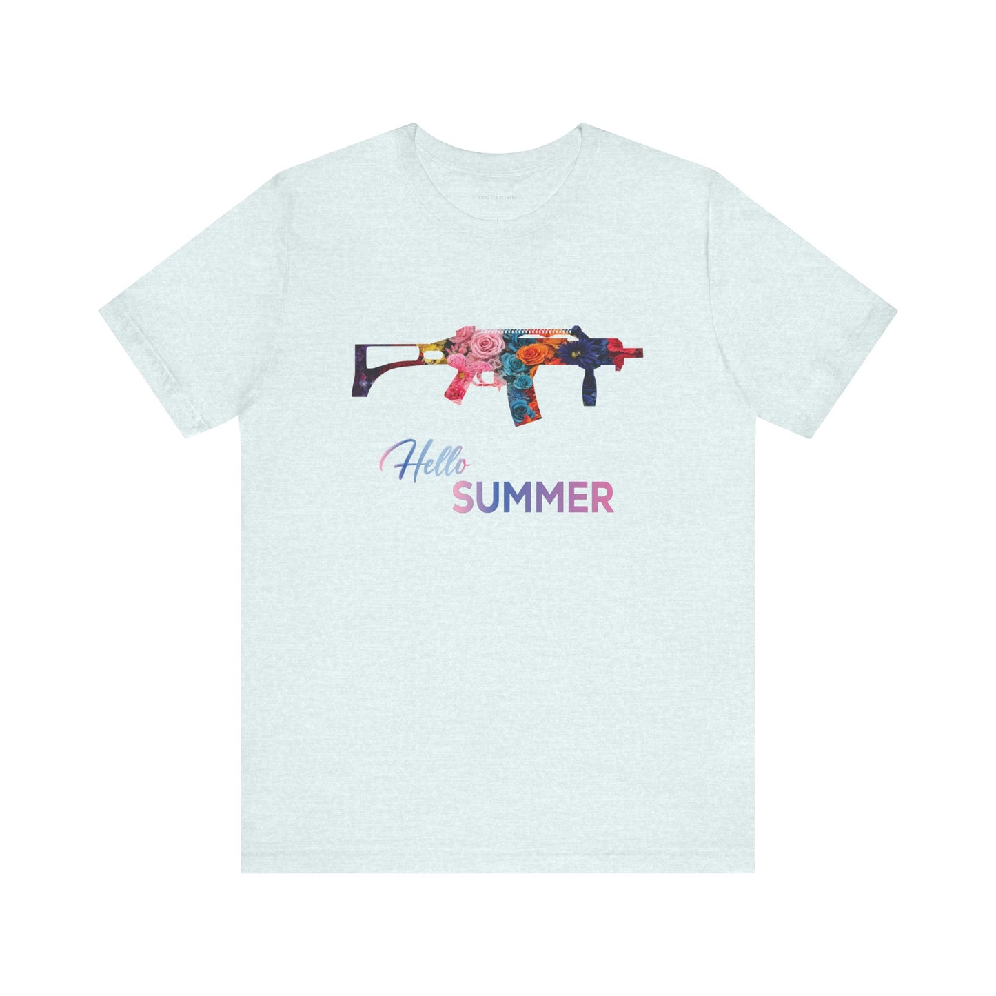Hello Summer Floral Gun Graphic Tee  Unisex Jersey Short Sleeve Shirt