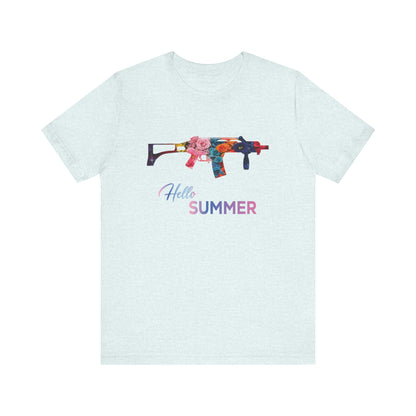 Hello Summer Floral Gun Graphic Tee  Unisex Jersey Short Sleeve Shirt