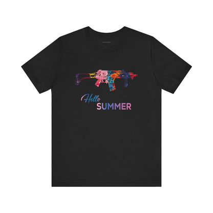 Hello Summer Floral Gun Graphic Tee  Unisex Jersey Short Sleeve Shirt
