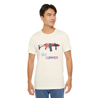Hello Summer Floral Gun Graphic Tee  Unisex Jersey Short Sleeve Shirt