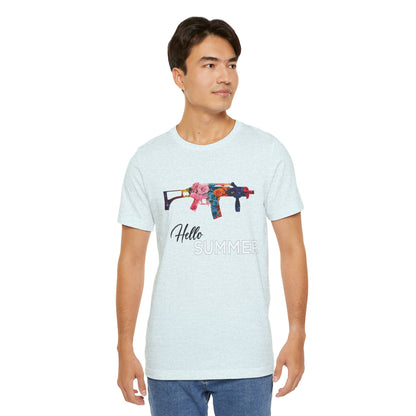 Hello Summer Floral Gun Graphic Tee Unisex Jersey Short Sleeve Shirt white