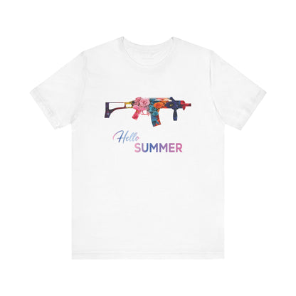 Hello Summer Floral Gun Graphic Tee  Unisex Jersey Short Sleeve Shirt