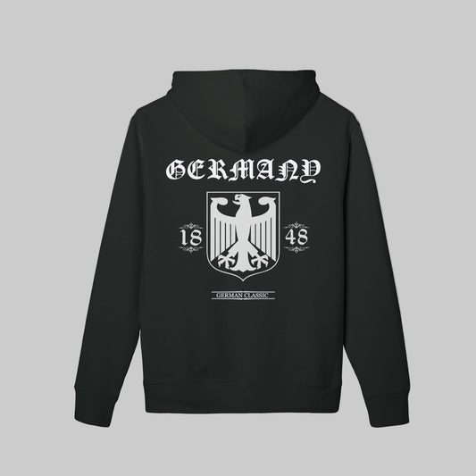 Schwarzes hoodie mit weißem logo bundeswehr herren hoodie design trooptrends