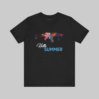 Schwarzes t-Shirt mit dem Hallo Sommer Motiv für Herren Design trooptrends 