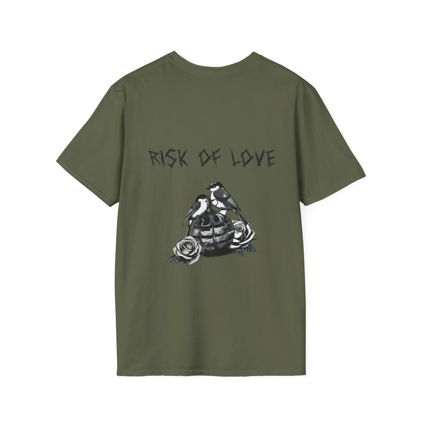 Unisex t-Shirt in grün Motiv risk of love 2 Vögel auf einer Handgranate Design trooptrends 