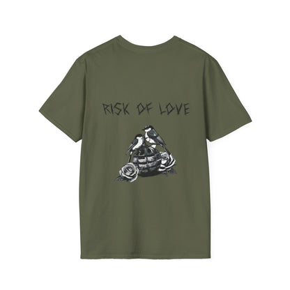 Unisex t-Shirt in grün Motiv risk of love 2 Vögel auf einer Handgranate Design trooptrends 