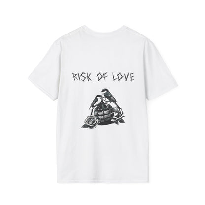 Unisex t-Shirt in weiss Motiv risk of love 2 Vögel auf einer Handgranate Design trooptrends 