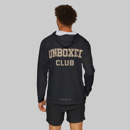 Longshirt für Kampfsport Boxen oder Kickboxen in Schwarz mit einem goldenem  Motiv „ Unboxed Club „ Design trooptrends 